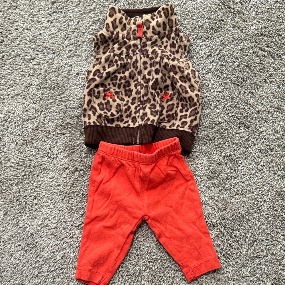 Leopard Print Vest and orange pants Set never worn